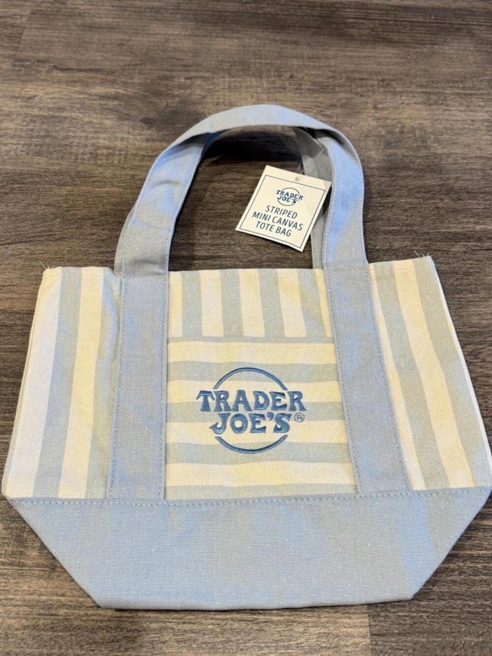 Trader Joe’s Pastel Blue Striped Mini Canvas Tote Bag Limited Edition NWT